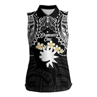 Ekamowir Omo Nauru Women Sleeveless Polo Shirt Naoero Twelve-pointed Star Polynesian Tattoo LT14 Female Black - Polynesian Pride
