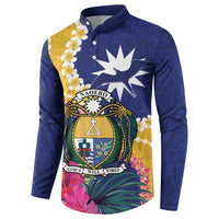 Nauru Independence Day Button Sweatshirt Coat Of Arms With Tropical Flowers LT14 - Polynesian Pride