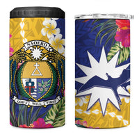Nauru Independence Day 4 in 1 Can Cooler Tumbler Coat Of Arms With Tropical Flowers LT14 One Size: 16 oz Blue - Polynesian Pride