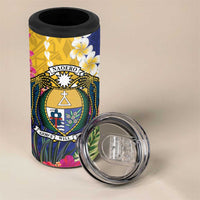 Nauru Independence Day 4 in 1 Can Cooler Tumbler Coat Of Arms With Tropical Flowers LT14 - Polynesian Pride