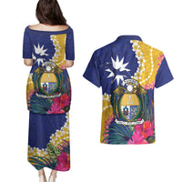Nauru Independence Day Couples Matching Puletasi and Hawaiian Shirt Coat Of Arms With Tropical Flowers LT14 - Polynesian Pride