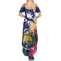 Nauru Independence Day Family Matching Summer Maxi Dress and Hawaiian Shirt Coat Of Arms With Tropical Flowers LT14 - Polynesian Pride