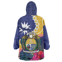 Nauru Independence Day Wearable Blanket Hoodie Coat Of Arms With Tropical Flowers LT14 - Polynesian Pride