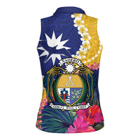Nauru Independence Day Women Sleeveless Polo Shirt Coat Of Arms With Tropical Flowers LT14 - Polynesian Pride