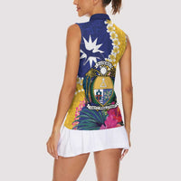 Nauru Independence Day Women Sleeveless Polo Shirt Coat Of Arms With Tropical Flowers LT14 - Polynesian Pride
