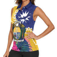 Nauru Independence Day Women Sleeveless Polo Shirt Coat Of Arms With Tropical Flowers LT14 - Polynesian Pride