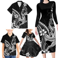 Black Aloha Hawaii Family Matching Long Sleeve Bodycon Dress and Hawaiian Shirt Polynesian Shark Tattoo With Plumeria LT14 - Polynesian Pride