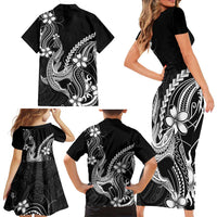 Black Aloha Hawaii Family Matching Short Sleeve Bodycon Dress and Hawaiian Shirt Polynesian Shark Tattoo With Plumeria LT14 - Polynesian Pride