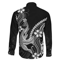 Black Aloha Hawaii Family Matching Summer Maxi Dress and Hawaiian Shirt Polynesian Shark Tattoo With Plumeria LT14 - Polynesian Pride