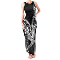 Black Aloha Hawaii Family Matching Tank Maxi Dress and Hawaiian Shirt Polynesian Shark Tattoo With Plumeria LT14 Mom's Dress Black - Polynesian Pride