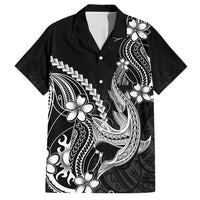 Black Aloha Hawaii Hawaiian Shirt Polynesian Shark Tattoo With Plumeria - Polynesian Pride