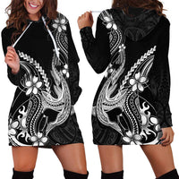 Black Aloha Hawaii Hoodie Dress - Polynesian Shark Tattoo With Plumeria LT14 - Polynesian Pride