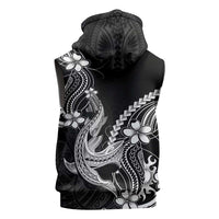 Black Aloha Hawaii Sleeveless Zip Hoodie Polynesian Shark Tattoo With Plumeria - Polynesian Pride