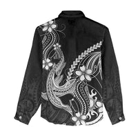 Black Aloha Hawaii Women Casual Shirt Polynesian Shark Tattoo With Plumeria LT14 - Polynesian Pride