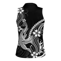 Black Aloha Hawaii Women Sleeveless Polo Shirt Polynesian Shark Tattoo With Plumeria LT14 - Polynesian Pride