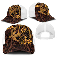 Gold Black Aloha Hawaii Baseball Net Cap Polynesian Shark Tattoo With Plumeria - Polynesian Pride