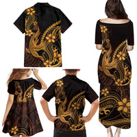 Gold Black Aloha Hawaii Family Matching Puletasi and Hawaiian Shirt Polynesian Shark Tattoo With Plumeria LT14 - Polynesian Pride