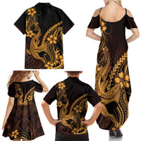 Gold Black Aloha Hawaii Family Matching Summer Maxi Dress and Hawaiian Shirt Polynesian Shark Tattoo With Plumeria LT14 - Polynesian Pride