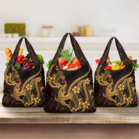 Gold Black Aloha Hawaii Grocery Bag Polynesian Shark Tattoo With Plumeria - Polynesian Pride