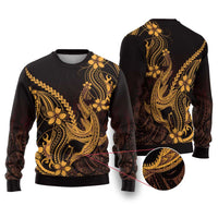 Gold Black Aloha Hawaii Ugly Christmas Sweater Polynesian Shark Tattoo With Plumeria LT14 Gold - Polynesian Pride