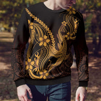 Gold Black Aloha Hawaii Ugly Christmas Sweater Polynesian Shark Tattoo With Plumeria LT14 - Polynesian Pride