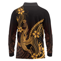 Gold Black Aloha Hawaii Long Sleeve Polo Shirt Polynesian Shark Tattoo With Plumeria LT14 - Polynesian Pride