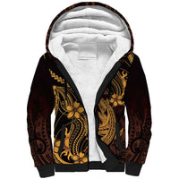Gold Black Aloha Hawaii Sherpa Hoodie Polynesian Shark Tattoo With Plumeria LT14 Unisex Gold - Polynesian Pride