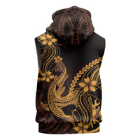 Gold Black Aloha Hawaii Sleeveless Hoodie Polynesian Shark Tattoo With Plumeria LT14 - Polynesian Pride
