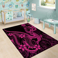 Pink Black Aloha Hawaii Area Rug Polynesian Shark Tattoo With Plumeria - Polynesian Pride