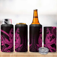 Pink Black Aloha Hawaii 4 in 1 Can Cooler Tumbler Polynesian Shark Tattoo With Plumeria LT14 - Polynesian Pride
