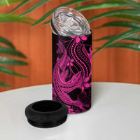 Pink Black Aloha Hawaii 4 in 1 Can Cooler Tumbler Polynesian Shark Tattoo With Plumeria LT14 - Polynesian Pride