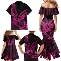 Pink Black Aloha Hawaii Family Matching Mermaid Dress and Hawaiian Shirt Polynesian Shark Tattoo With Plumeria LT14 - Polynesian Pride