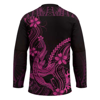 Pink Black Aloha Hawaii Hockey Jersey Polynesian Shark Tattoo With Plumeria - Polynesian Pride