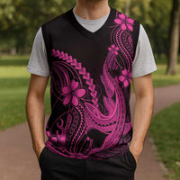 Pink Black Aloha Hawaii Christmas Knitted V-Neck Vest Polynesian Shark Tattoo With Plumeria LT14 - Polynesian Pride