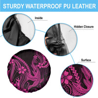 Pink Black Aloha Hawaii Spare Tire Cover Polynesian Shark Tattoo With Plumeria - Polynesian Pride
