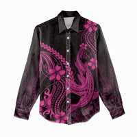 Pink Black Aloha Hawaii Women Casual Shirt Polynesian Shark Tattoo With Plumeria LT14 - Polynesian Pride