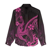 Pink Black Aloha Hawaii Women Casual Shirt Polynesian Shark Tattoo With Plumeria LT14 - Polynesian Pride