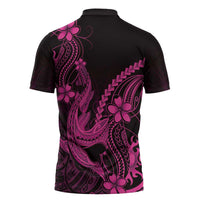 Pink Black Aloha Hawaii Zipper Polo Shirt Polynesian Shark Tattoo With Plumeria LT14 - Polynesian Pride