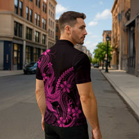 Pink Black Aloha Hawaii Zipper Polo Shirt Polynesian Shark Tattoo With Plumeria LT14 - Polynesian Pride
