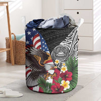 United States and American Samoa Laundry Basket USA Flag Eagle With Seal Tropical Flowers