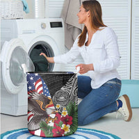 United States and American Samoa Laundry Basket USA Flag Eagle With Seal Tropical Flowers