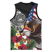 United States and American Samoa Basketball Jersey USA Flag Eagle With Seal Tropical Flowers LT14 - Polynesian Pride
