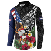 United States and American Samoa Button Sweatshirt USA Flag Eagle With Seal Tropical Flowers