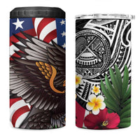 United States and American Samoa 4 in 1 Can Cooler Tumbler USA Flag Eagle With Seal Tropical Flowers LT14 One Size: 16 oz Black - Polynesian Pride