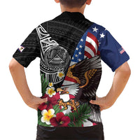 United States and American Samoa Family Matching Mermaid Dress and Hawaiian Shirt USA Flag Eagle With Seal Tropical Flowers LT14 - Polynesian Pride