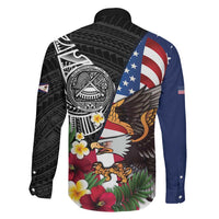 United States and American Samoa Family Matching Puletasi and Hawaiian Shirt USA Flag Eagle With Seal Tropical Flowers LT14 - Polynesian Pride