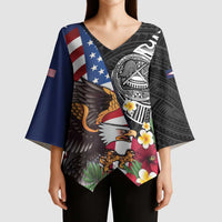 United States and American Samoa Kimono Sleeve Blouse USA Flag Eagle With Seal Tropical Flowers