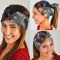 United States and American Samoa Neck Gaiter USA Flag Eagle With Seal Tropical Flowers