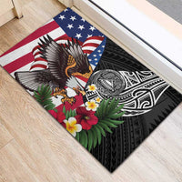 United States and American Samoa Rubber Doormat USA Flag Eagle With Seal Tropical Flowers