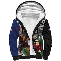 United States and American Samoa Sherpa Hoodie USA Flag Eagle With Seal Tropical Flowers LT14 Unisex Black - Polynesian Pride